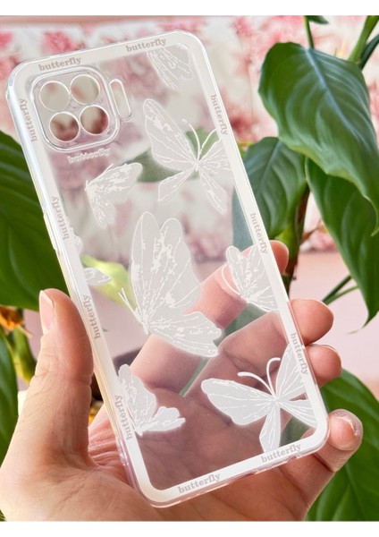 Oppo Reno 4 Lite Kılıf Şeffaf Kelebek Tasarımlı Desenli Kamera Korumalı Yumuşak Silikon Kapak