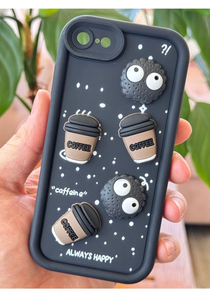 Apple iPhone 7/8/SE20/SE22 Kılıf Tasarımlı Desenli Kamera Korumalı Coffee Kurabiye Siyah Yumuşak Silikon