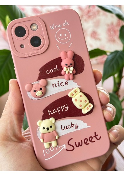 Apple iPhone 14/13 Uyumlu Kılıf Tasarımlı Desenli Kamera Korumalı Tavşan Pembe Yumuşak Silikon Kapak modelleri