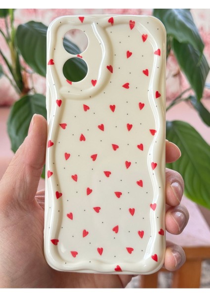 Oppo A38 Kılıf Kamera Korumalı Dalga Kenarlı Kırmızı Kalp Desenli Silikon Kapak fiyatları