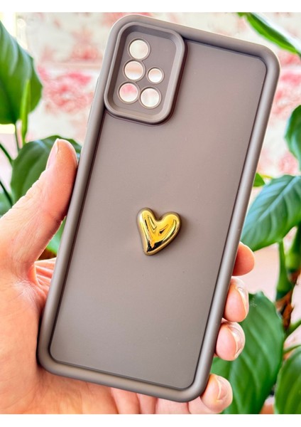 Samsung Galaxy A51 Kılıf 3D Kalp Tasarımlı Kahverengi Desenli Yumuşak Kamera Korumalı Silikon Kapak