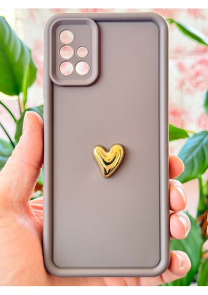 Samsung Galaxy A51 Kılıf 3D Kalp Tasarımlı Kahverengi Desenli Yumuşak Kamera Korumalı Silikon Kapak