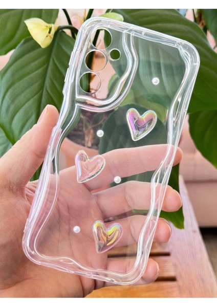 Samsung Galaxy A35 Kılıf 3D Kalpli Inci Tasarımlı Desenli Kamera Korumalı Şeffaf Silikon Kapak