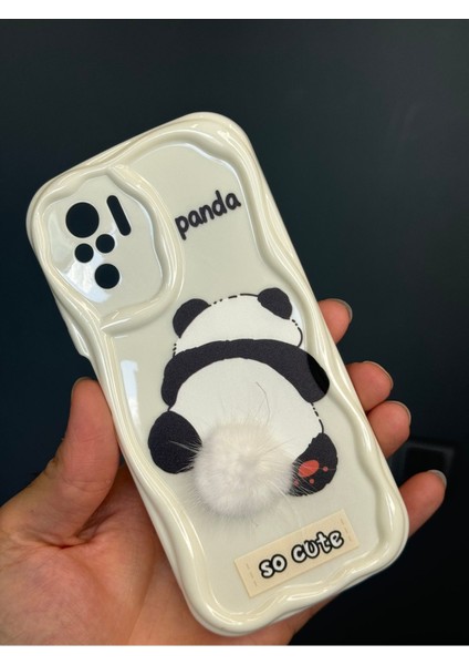 Xiaomi Redmi Note 10/10S Uyumlu Kılıf Tasarımlı Desenli Kamera Korumalı Panda Beyaz Püsküllü Silikon Kapak modelleri