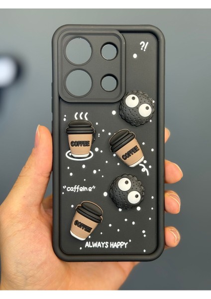 Xiaomi Redmi Note 13 4g Kılıf Tasarımlı Desenli Kamera Korumalı Coffee Kurabiye Siyah Yumuşak Silikon Kapak