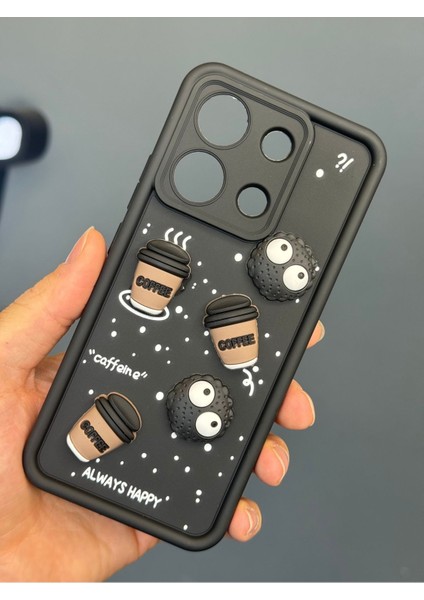 Xiaomi Redmi Note 13 4g Kılıf Tasarımlı Desenli Kamera Korumalı Coffee Kurabiye Siyah Yumuşak Silikon Kapak