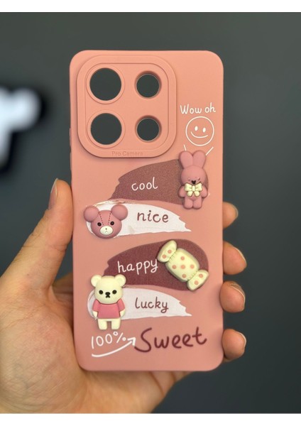 Xiaomi Redmi Note 13 4g Uyumlu Kılıf Tasarımlı Desenli Kamera Korumalı Tavşan Pembe Yumuşak Silikon Kapak