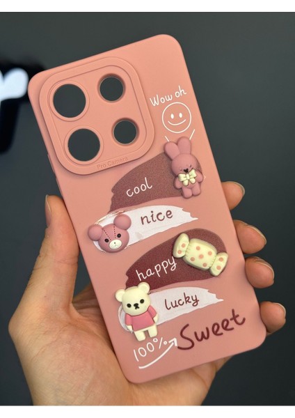 Xiaomi Redmi Note 13 4g Uyumlu Kılıf Tasarımlı Desenli Kamera Korumalı Tavşan Pembe Yumuşak Silikon Kapak