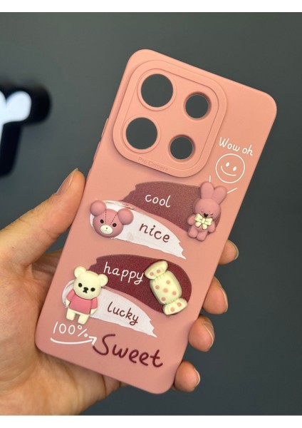 Xiaomi Redmi Note 13 4g Uyumlu Kılıf Tasarımlı Desenli Kamera Korumalı Tavşan Pembe Yumuşak Silikon Kapak