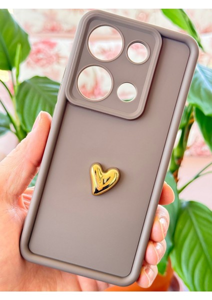 Xiaomi Redmi Note 13 Pro 4g Kılıf 3D Kalp Tasarımlı Kahverengi Desenli Yumuşak Kamera Korumalı Kapak