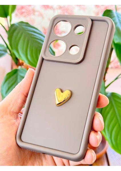 Xiaomi Redmi Note 13 Pro 4g Kılıf 3D Kalp Tasarımlı Kahverengi Desenli Yumuşak Kamera Korumalı Kapak