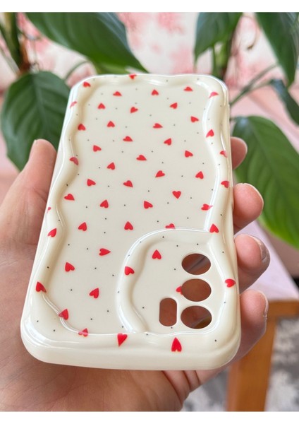 Oppo A16 Kılıf Kamera Korumalı Dalga Kenarlı Kırmızı Kalp Desenli Silikon Kapak indirimleri