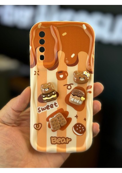 Samsung Galaxy A50/A30S Uyumlu Kılıf Tasarımlı Desenli Kamera Korumalı Ayıcık Bisküvi Renkli Cofffe Silikon