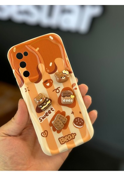 Samsung Galaxy S20 Fe Uyumlu Kılıf Tasarımlı Desenli Kamera Korumalı Ayıcık Bisküvi Renkli Cofffe Silikon modelleri