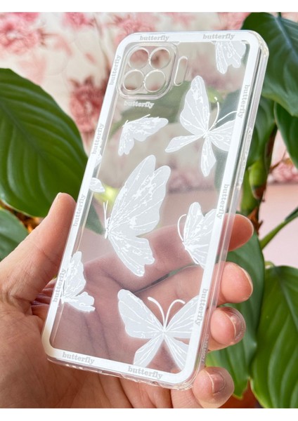 Oppo Reno 4 Lite Kılıf Şeffaf Kelebek Tasarımlı Desenli Kamera Korumalı Yumuşak Silikon Kapak