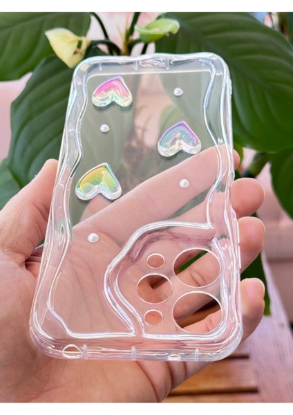 Xiaomi Redmi 12 4g Kılıf 3D Kalpli Inci Tasarımlı Desenli Kamera Korumalı Şeffaf Silikon Kapak