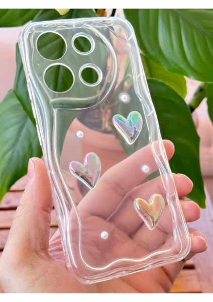 Xiaomi Redmi Note 13 Pro 5g Kılıf 3D Kalpli Inci Tasarımlı Desenli Kamera Korumalı Silikon Kapak