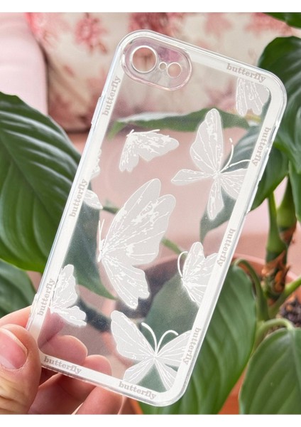 Apple iPhone 7/8/SE20/SE22 Kılıf Tasarımlı Desenli Kamera Korumalı Şeffaf Kelebek Esnek Yumuşak Silikon