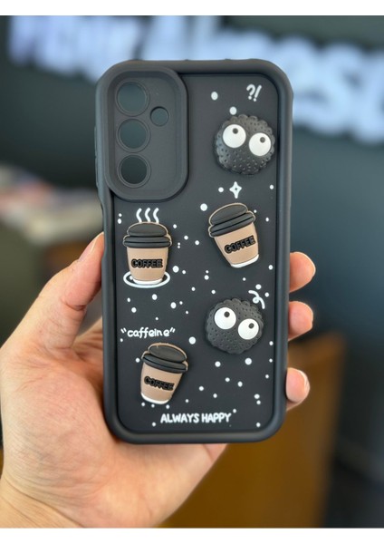 Samsung Galaxy S21 Fe Kılıf Tasarımlı Desenli Kamera Korumalı Coffee Kurabiye Siyah Yumuşak Silikon Kapak