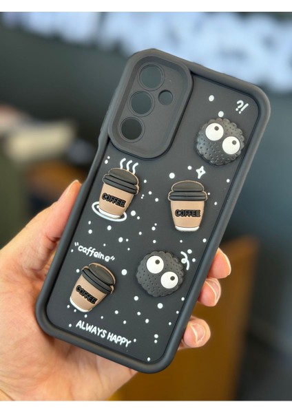 Samsung Galaxy S21 Fe Kılıf Tasarımlı Desenli Kamera Korumalı Coffee Kurabiye Siyah Yumuşak Silikon Kapak