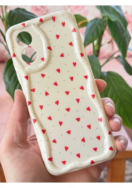 Oppo A38 Kılıf Kamera Korumalı Dalga Kenarlı Kırmızı Kalp Desenli Silikon Kapak modelleri