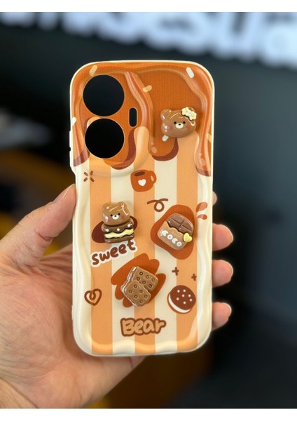 Realme C55 Uyumlu Kılıf Tasarımlı Desenli Kamera Korumalı Ayıcık Bisküvi Renkli Cofffe Silikon Kapak