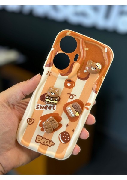 Realme C55 Uyumlu Kılıf Tasarımlı Desenli Kamera Korumalı Ayıcık Bisküvi Renkli Cofffe Silikon Kapak