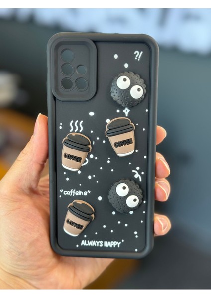Samsung Galaxy A51 Uyumlu Kılıf Tasarımlı Desenli Kamera Korumalı Coffee Kurabiye Siyah Yumuşak Silikon Kap