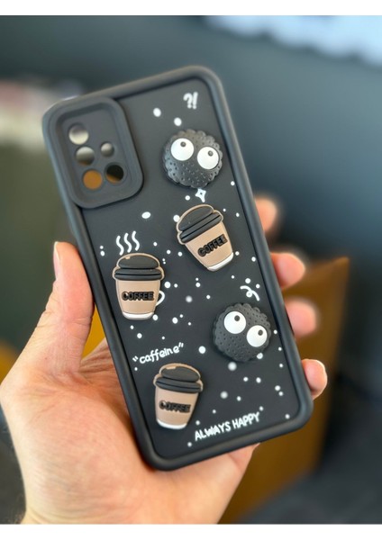Samsung Galaxy A51 Uyumlu Kılıf Tasarımlı Desenli Kamera Korumalı Coffee Kurabiye Siyah Yumuşak Silikon Kap