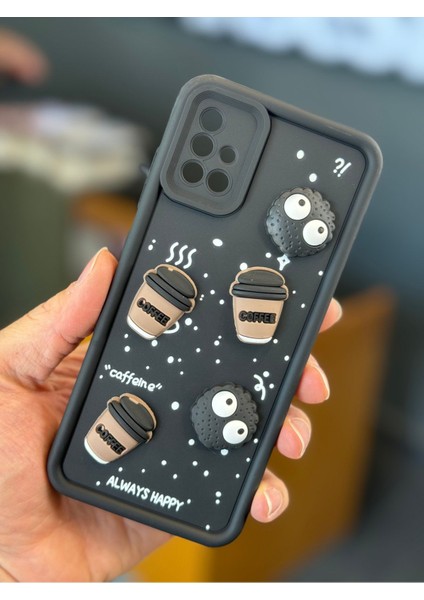 Samsung Galaxy A51 Uyumlu Kılıf Tasarımlı Desenli Kamera Korumalı Coffee Kurabiye Siyah Yumuşak Silikon Kap