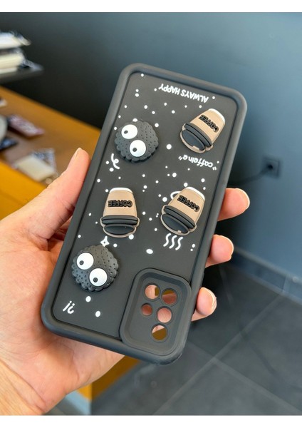 Samsung Galaxy A51 Uyumlu Kılıf Tasarımlı Desenli Kamera Korumalı Coffee Kurabiye Siyah Yumuşak Silikon Kap