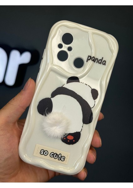 Xiaomi Redmi 12C Uyumlu Kılıf Tasarımlı Desenli Kamera Korumalı Panda Beyaz Püsküllü Silikon Kapak modelleri