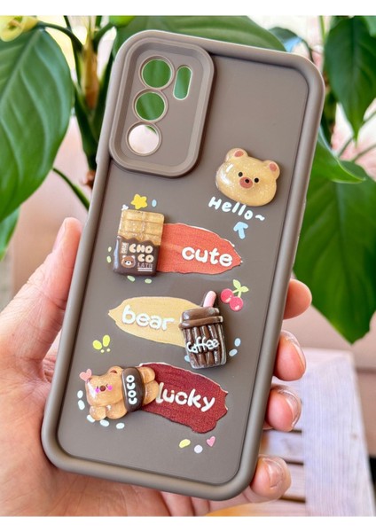 Oppo A16 Kılıf Tasarımlı Desenli Kamera Korumalı Ayıcık Kahve Renkli Yumuşak Silikon Kap