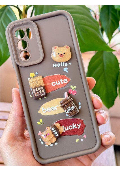 Oppo A16 Kılıf Tasarımlı Desenli Kamera Korumalı Ayıcık Kahve Renkli Yumuşak Silikon Kap modelleri