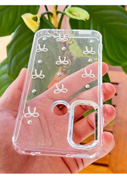 Xiaomi Redmi Note 8 Kılıf Fiyonk Desenli Şeffaf Simli Gümüş Kamera Çıkıntılı Parlak Kapak fırsatları