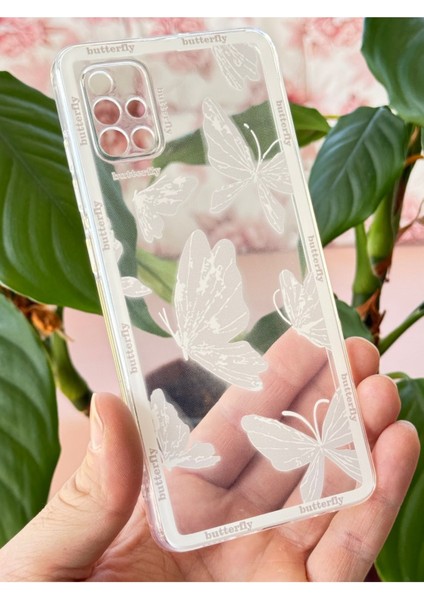 Samsung Galaxy A51 Uyumlu Kılıf Tasarımlı Desenli Kamera Korumalı Şeffaf Kelebek Esnek Yumuşak Silikon Kapak