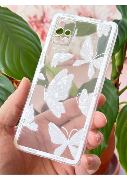 Samsung Galaxy A51 Uyumlu Kılıf Tasarımlı Desenli Kamera Korumalı Şeffaf Kelebek Esnek Yumuşak Silikon Kapak
