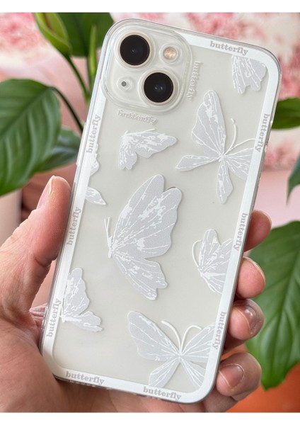 Apple iPhone 14 Plus Kılıf Şeffaf Kelebek Tasarımlı Desenli Kamera Korumalı Yumuşak Silikon Kapak