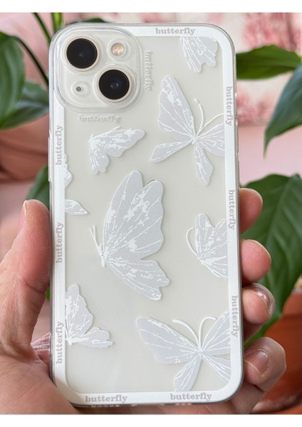 Apple iPhone 14 Plus Kılıf Şeffaf Kelebek Tasarımlı Desenli Kamera Korumalı Yumuşak Silikon Kapak