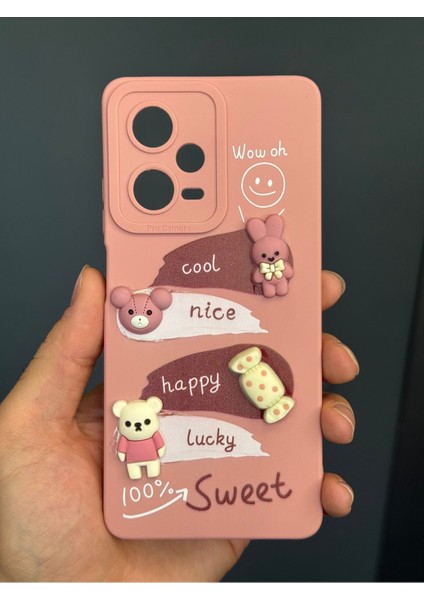Xiaomi Redmi Note 12 Pro 5g Kılıf Tasarımlı Desenli Kamera Korumalı Tavşan Pembe Yumuşak Silikon Kapak