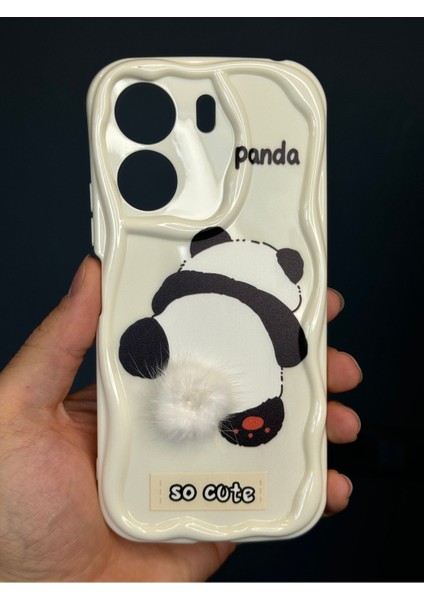 Poco C65 Uyumlu Kılıf Tasarımlı Desenli Kamera Korumalı Panda Beyaz Püsküllü Silikon Kapak
