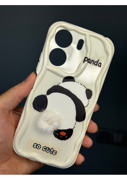 Poco C65 Uyumlu Kılıf Tasarımlı Desenli Kamera Korumalı Panda Beyaz Püsküllü Silikon Kapak modelleri