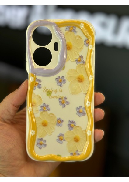 Realme C55 Uyumlu Kılıf Tasarımlı Desenli Kamera Korumalı Papatya Çiçek Renkli Silikon Kapak