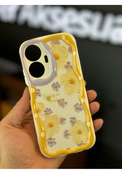 Realme C55 Uyumlu Kılıf Tasarımlı Desenli Kamera Korumalı Papatya Çiçek Renkli Silikon Kapak