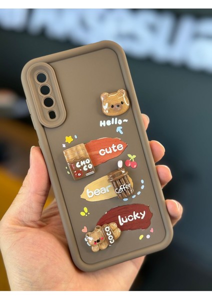 Samsung Galaxy A50/A30S Uyumlu Kılıf Tasarımlı Desenli Kamera Korumalı Ayıcık Kahve Renkli Yumuşak Silikon