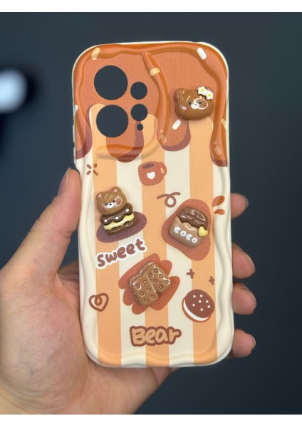 Xiaomi Redmi Note 12 4g Kılıf Tasarımlı Desenli Kamera Korumalı Ayıcık Bisküvi Renkli Cofffe Silikon Kapak