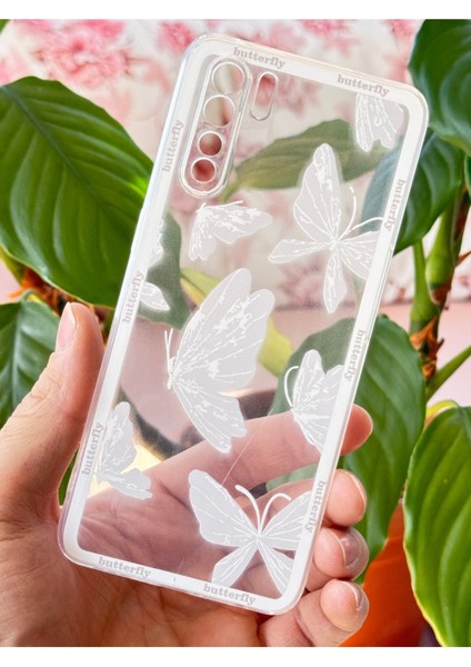 Oppo A91 - Reno 3 Kılıf Şeffaf Kelebek Tasarımlı Desenli Kamera Korumalı Yumuşak Silikon Kapak
