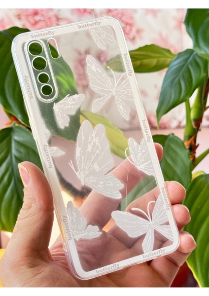 Oppo A91 - Reno 3 Kılıf Şeffaf Kelebek Tasarımlı Desenli Kamera Korumalı Yumuşak Silikon Kapak