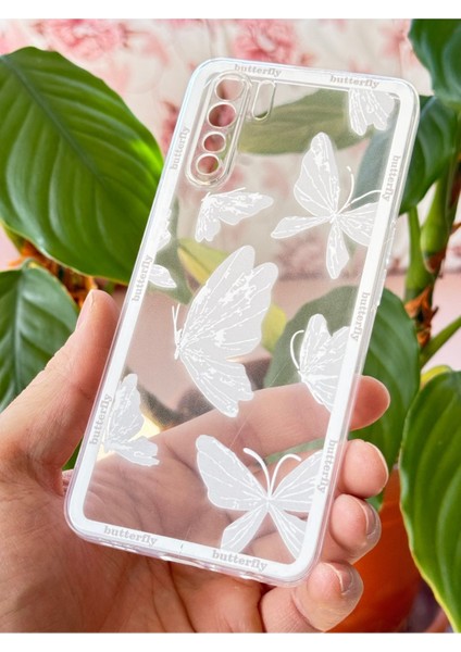 Oppo A91 - Reno 3 Kılıf Şeffaf Kelebek Tasarımlı Desenli Kamera Korumalı Yumuşak Silikon Kapak