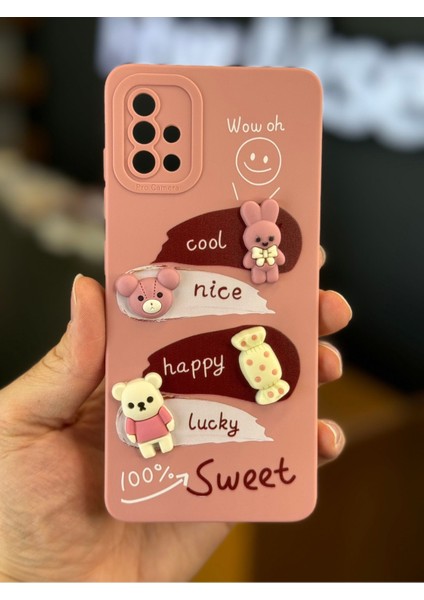 Samsung Galaxy A51 Uyumlu Kılıf Tasarımlı Desenli Kamera Korumalı Tavşan Pembe Yumuşak Silikon Kapak